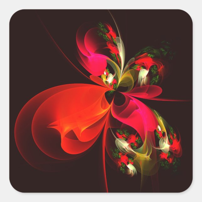 Red Green Floral Modern Abstract Art Pattern #02 Square Sticker (Front)