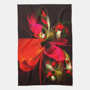 Red Green Floral Modern Abstract Art Pattern #02 Tea Towel