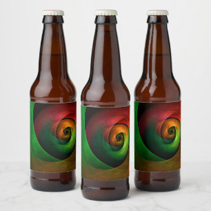 Red Green Floral Modern Abstract Art Pattern #21 Beer Bottle Label