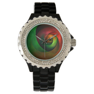 Red Green Floral Modern Abstract Art Pattern #21 Watch