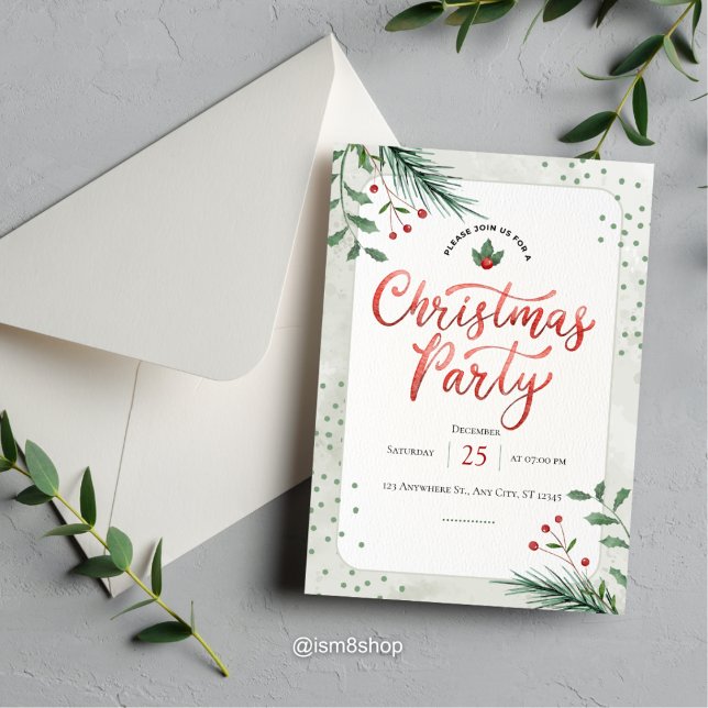 Red Green Floral Watercolor Christmas Party Invitation (Creator Uploaded)