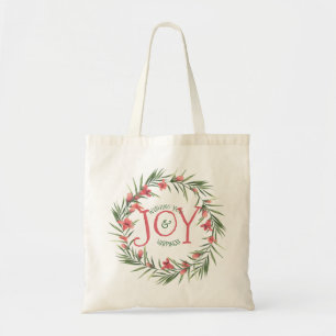 Red & Green Floral Wreath Christmas Joy Template Tote Bag