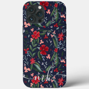 Red green floral wreath pattern winter monogram Case-Mate iPhone case