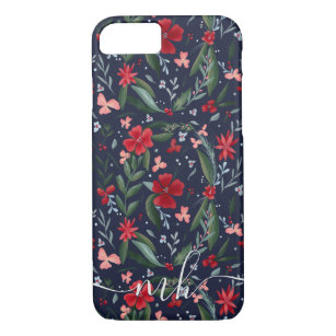 Red green floral wreath pattern winter monogram Case-Mate iPhone case