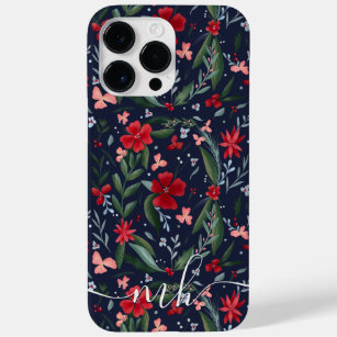 Red green floral wreath pattern winter monogram Case-Mate iPhone 14 pro max case