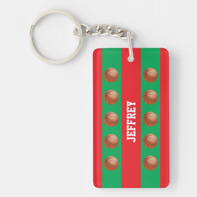 Red & Green for Xmas, Basketball Player, Name Key Ring (Front)
