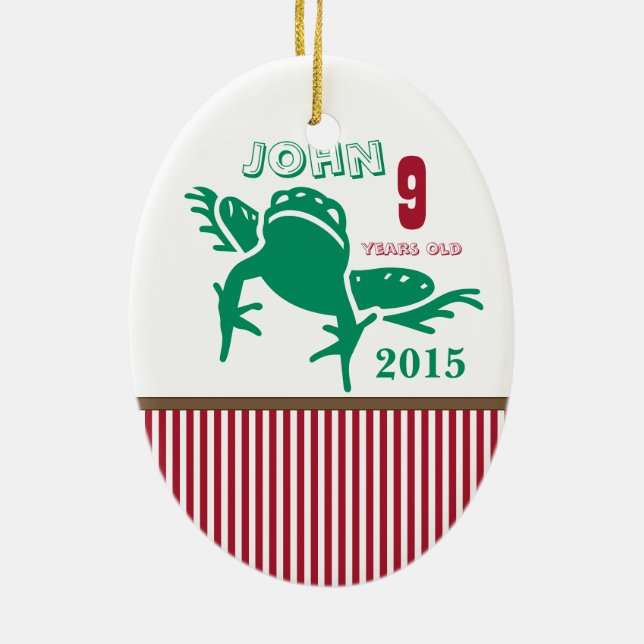 Red & Green Frog Stripe Photo Ornament (Back)