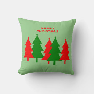 Red Green Fun Modern Merry Christmas Trees  Cushion