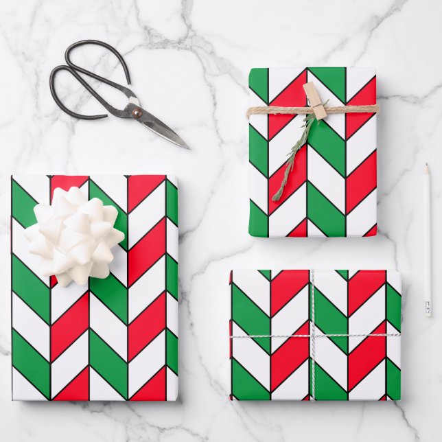 Red Green Geometric Pattern Wrapping Paper Sheet (Front)