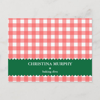 Red green gingham lined custom name recipe card