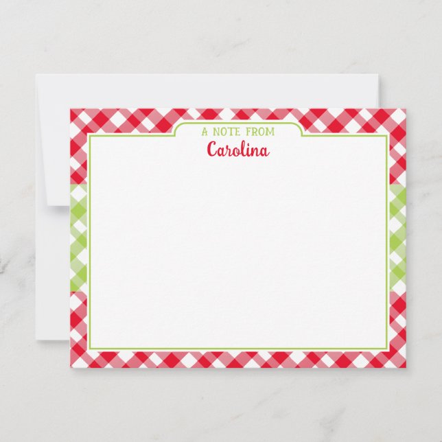 Red Green Gingham Preppy Christmas Stationery Card (Front)