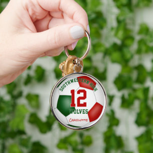 red green girls boys sports soccer team colours key ring