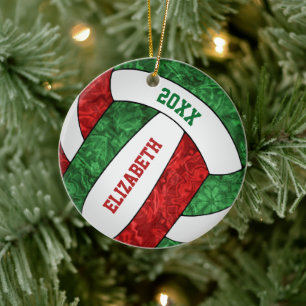 red green girls volleyball Christmas Ceramic Tree Decoration