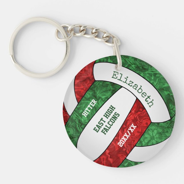 Red green girly sports custom volleyball key ring (Front)