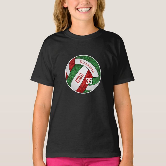 red green girly volleyball team colours T-Shirt (Front)