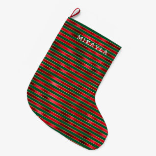 Red Green Glam Gold Stripes Large Christmas Stocking