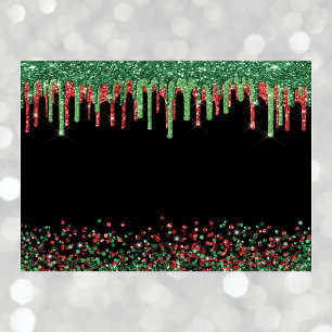 Red, Green Glitter Dripping Christmas Black Glam Envelope