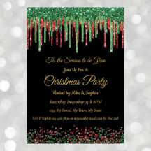 Red Green Glitter Dripping Christmas Party Black