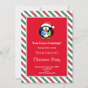 Red/Green Glitter Framed Funny Christmas Party Invitation