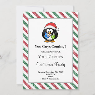 Red/Green Glitter Framed Funny Christmas Party Invitation