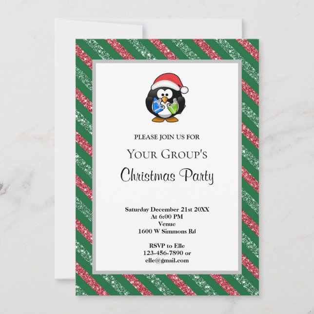 Red/Green Glitter Funny Christmas Party Invitation (Front)