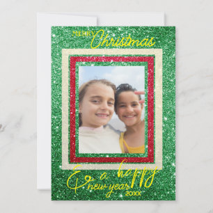 Red Green Glitter Holiday Photo Christmas Card