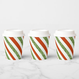 Red Green Glitter White Stripes Holiday Christmas Paper Cups