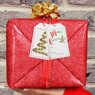 Red Green Gold Abstract Ribbon Christmas Tree Gift Tags