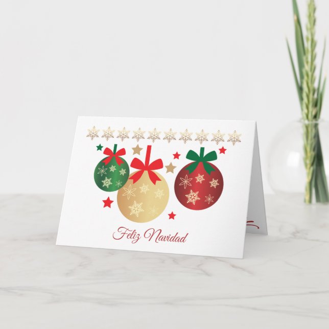 Red, green & gold baubles Spanish Christmas Holiday Card (Front)