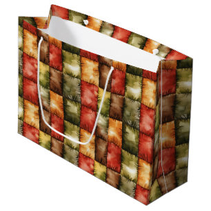 Red Green Gold Brown Squares Birthday Large Gift Bag