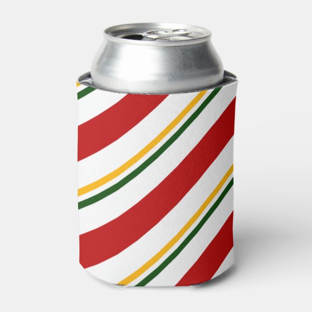  Red Green & Gold Candy Cane Christmas Can Cooler (Can Front)