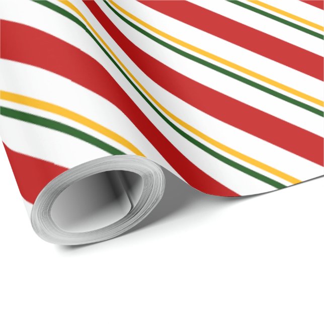  Red Green & Gold Candy Cane Christmas Wrapping Paper (Roll Corner)