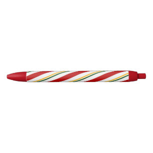 Red Green & Gold Candy Cane Stripes Christmas Black Ink Pen