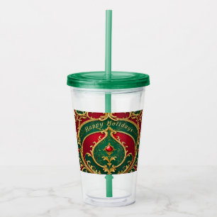 Red Green Gold Christmas Holiday Acrylic Tumbler