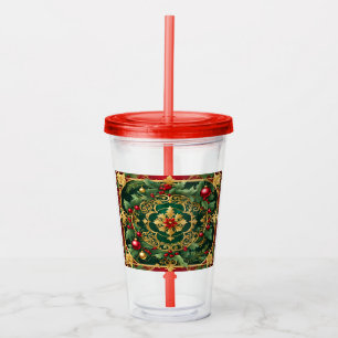 Red Green Gold Christmas Holiday Acrylic Tumbler