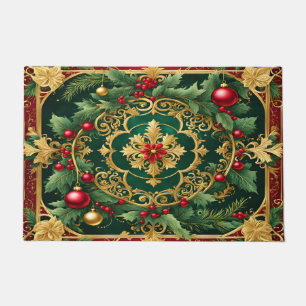Red Green Gold Christmas Holiday Doormat