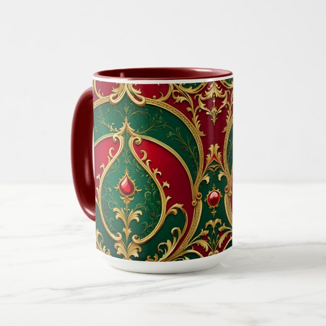 Red Green Gold Christmas Holiday Mug (Front Left)