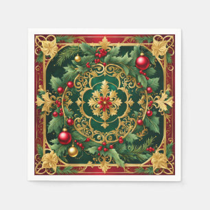 Red Green Gold Christmas Holiday Napkin