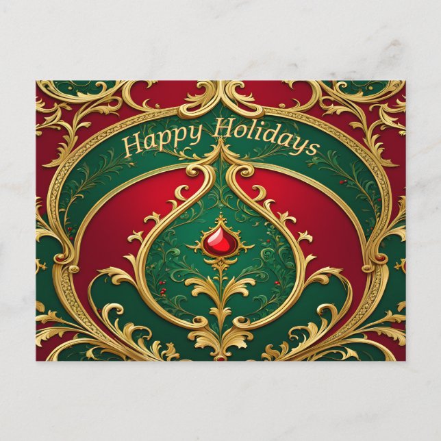 Red Green Gold Christmas Holiday Postcard (Front)