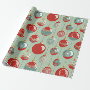 Red Green Gold  Christmas Ornament Vintage Rustic Wrapping Paper