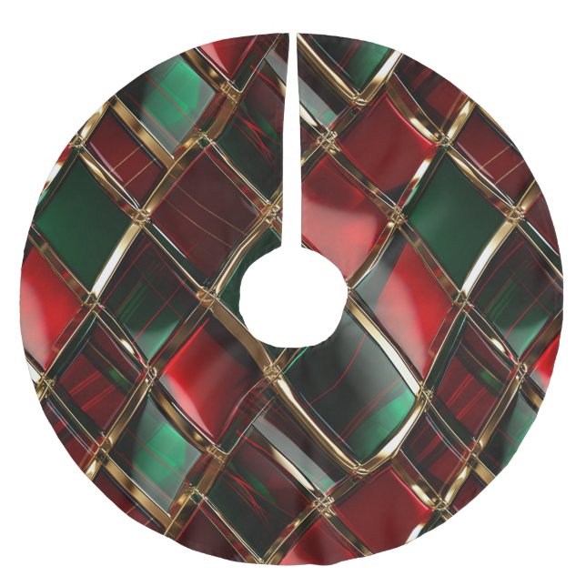 RED GREEN & GOLD CHRISTMAS PLAID PATTERNS BRUSHED POLYESTER TREE SKIRT (Front)