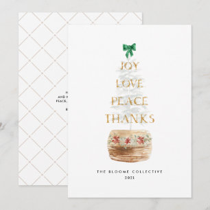  Red Green Gold Christmas Tree Typography Simple Holiday Card