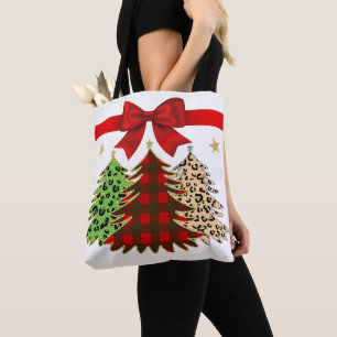 Red, Green & Gold Christmas Trees with Red Bow Tote Bag