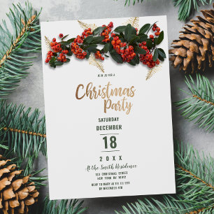 Red green gold cranberries leaves winter Christmas Invitation