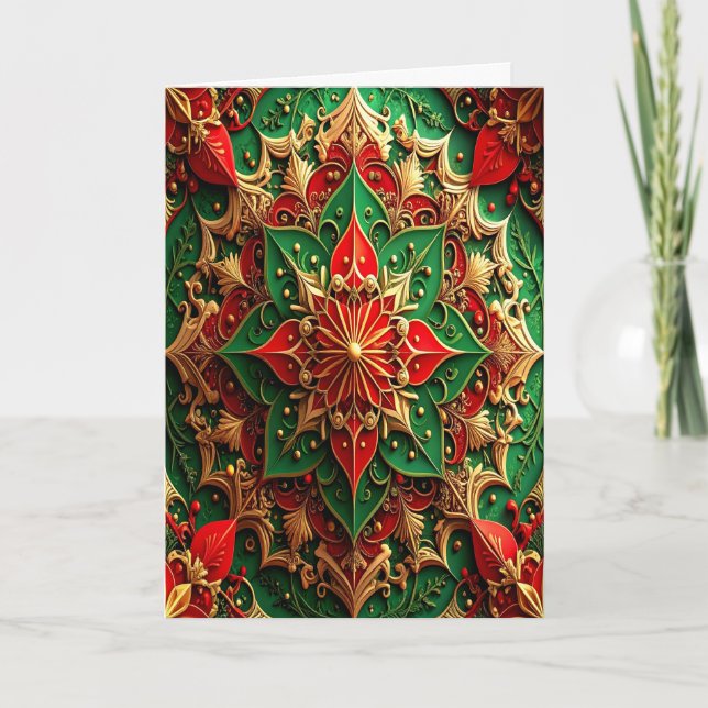 Red Green Gold Decorative Holiday Card (Front)