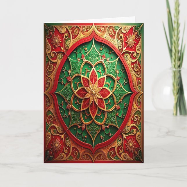 Red Green Gold Decorative Holiday Card (Front)
