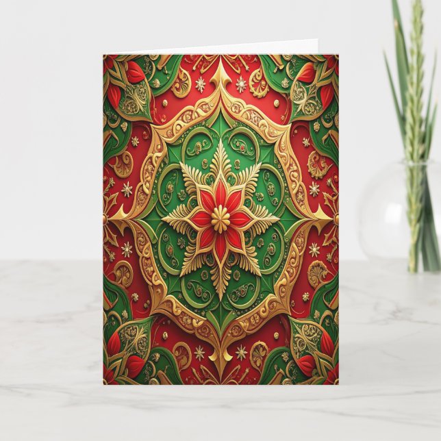 Red Green Gold Decorative Holiday Card (Front)