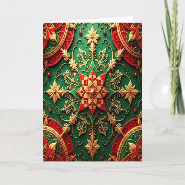 Red Green Gold Decorative Holiday Card (Front)