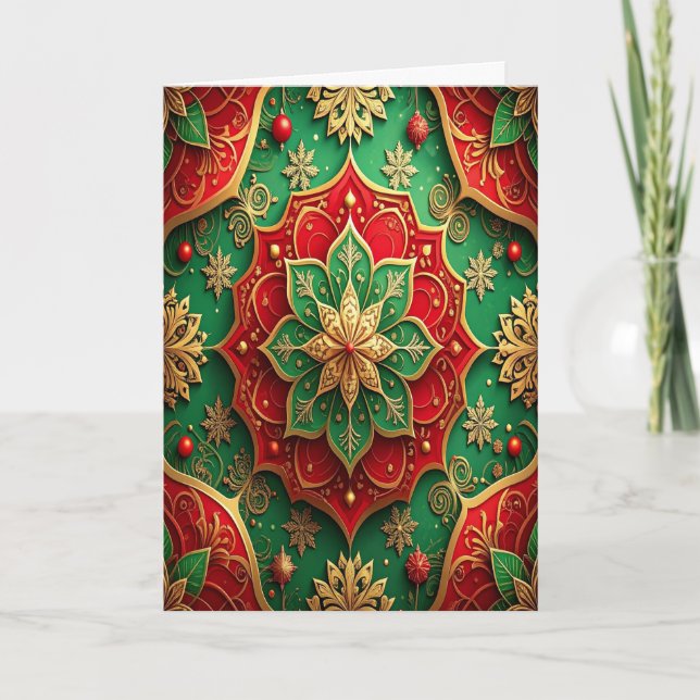 Red Green Gold Decorative Holiday Card (Front)