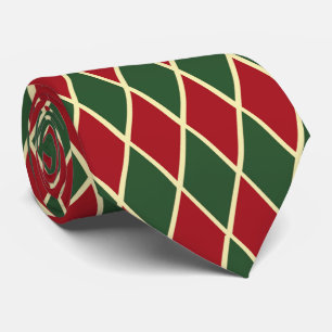 red green gold diamond tiled pattern Christmas Tie